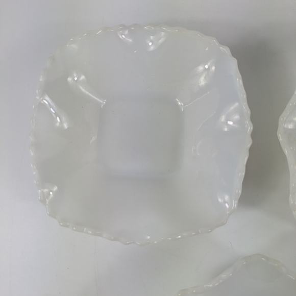 Hazel Atlas Candy Bowls Vtg Milk Glass Diamond Quilt Cut Home Decor MCM Ruffle - Picture 6 of 13